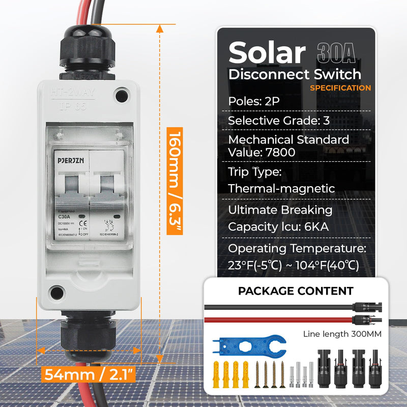 Solar Panel Disconnect Switch 1000V 30A PV Disconnect Switch Outdoor Miniature Circuit Breaker IP65 for Solar PV Homes Battery (1000V 30 Amp)