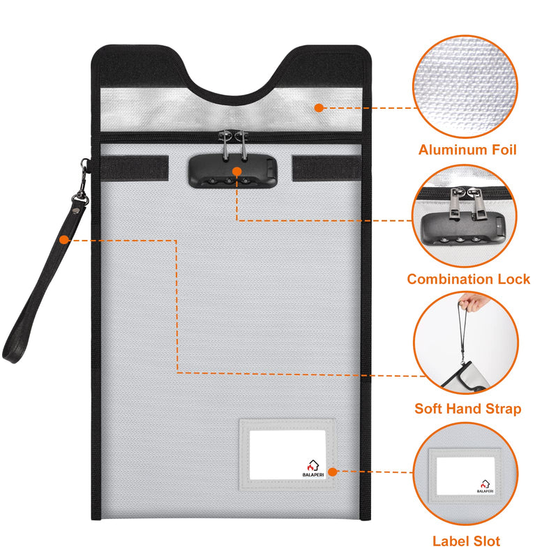 Fireproof Document Bag with Lock (5200℉), 15”x 11”Fireproof Money Bag, Waterproof Zipper Pouch for A4 A5 Legal Letter Size Document, Tablet, Valuables, Jewelry, Cash and Passport Silver 15"x11"