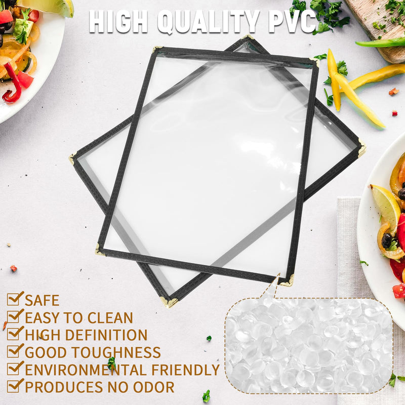 Menu Holder 6 Pack Clear Menu Covers 8.5 x 11 Inch Clear for Restaurant, Cafe, and Bar Menus (2 Page, 4 View) 6 Pack (2 Page, 4 View)