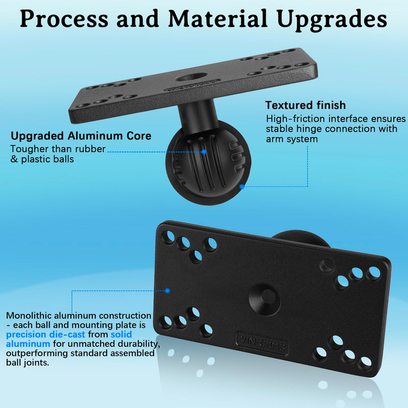 Aluminum 1.5" Ball Fish Finder mounting Plate for Hummingbird Helix 5,7, etc., C Size Universal Marine Electronics Bracket, Compatible with RAM Mounts C-013