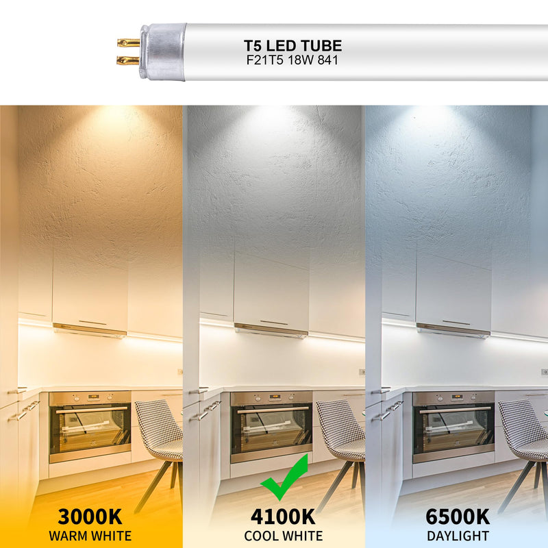 34 Inch F21T5/CW LED Replacement Bulbs, 4100K Cool White, T5 LED 18 Watts Replace Fluorescent Bulb with LED, Replacement Tube for Counter and Cabinet Fixture, 4 Pack