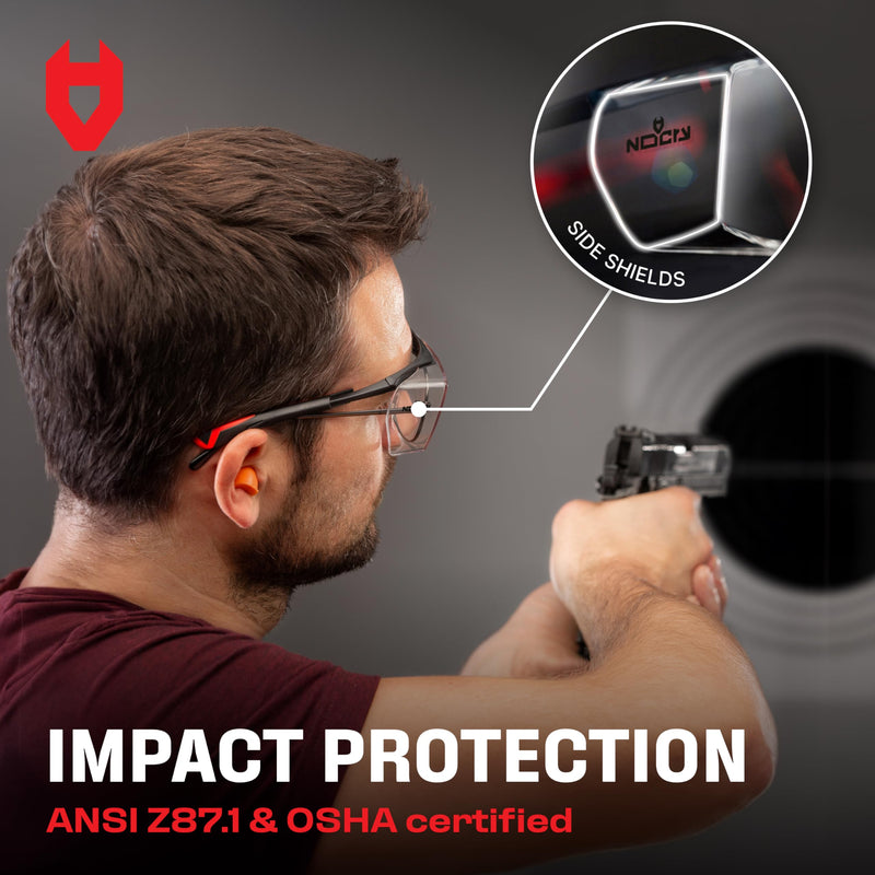 NoCry Safety Glasses Over Eyeglasses for Men and Women with Anti Scratch Lenses and Integrated Side Shields — Adjustable Temples with Anti-Slip Tips — 100% UV Protective Eyewear — ANSI Z87 Certified Black & Red Anti-Scratch