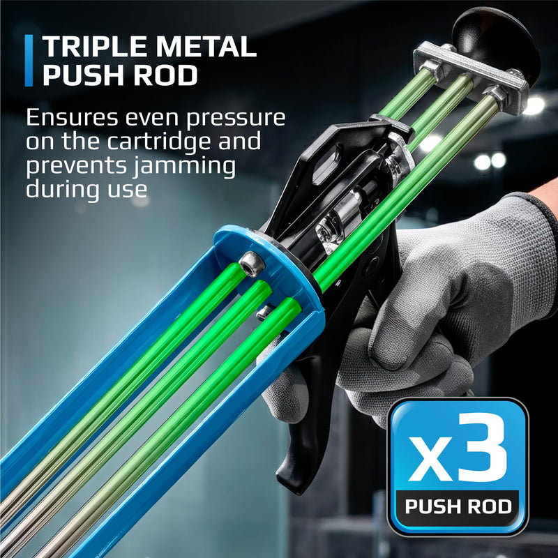 Professional Heavy-Duty Caulking Gun 26:1 Thrust Ratio, Triple Push Rod Dripless Silicone Caulk Gun with Metal Handle, Adjustable Trigger, Fits 5–10 oz Cartridges for Silicone Acrylic & Sealants GRAFF
