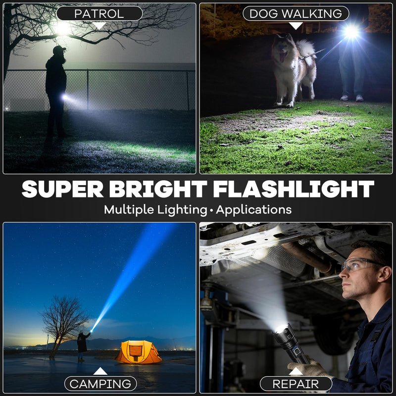 Rechargeable Flashlights High Lumens, 2Pack 99000 Lumen Super Bright Led Flashlight with 5 Modes & 15H Long Runtime, Powerful Waterproof Handheld Flash Light for Home Camping