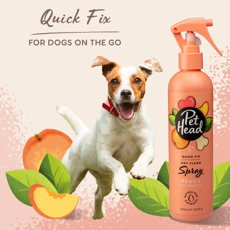 Pet Head Quick Fix Dog Dry Clean Spray | Peach Scent | Dry Dog Shampoo for Smelly Dogs | Nourishes and Softens Coat & Skin | Vegan | Gentle Formula for Puppies | Made in USA | 10.1 fl. oz. - PawsPlanet Australia
