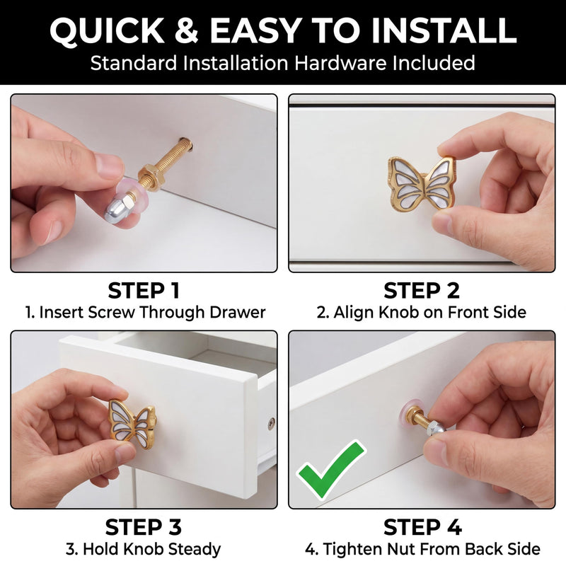Indian Shelf 6 Pieces Butterfly Cabinet Knobs Handmade Brass Mother of Pearl Inlay Gold Finish Decorative Dresser Pulls for Kids Nursery Wardrobe Cupboard Vanity Drawer Furniture Hardware