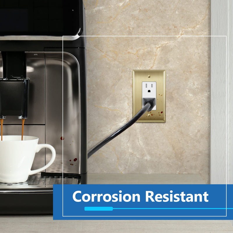 LIDER Decorator Switch or Receptacle Metal Wall Plate, Stainless Steel Outlet Cover, Corrosion Resistant, Mid-Size 1-Gang 4.88" x 3.11", 201 Stainless Steel, LMWP-31M-BB, Brushed Brass 1 Gang 1 Pack