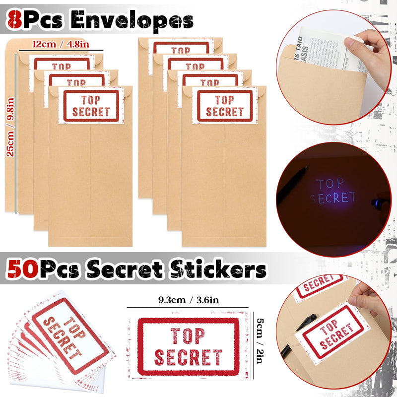 Spy Detective Party Favors Birthday Supplies for Kids Detective Glasses Invisible Ink Pen Magnifying Glass Pass Card Envelope Fake Mustache Sticker Boys Goodie Bag Stuffer Filler Classroom Prizes