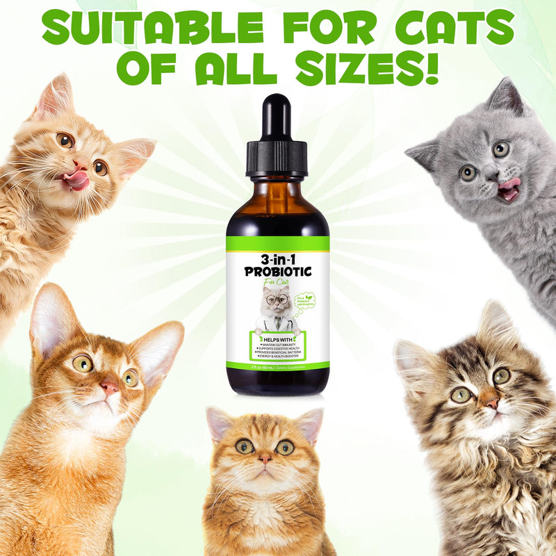 Probiotic for Cats, 3-in-1 Probiotics for Cats with Digestive Enzymes & Prebiotics, Supports Gut Health, Itchy Skin Relief, Allergies & Immunity, 60ml for All Ages