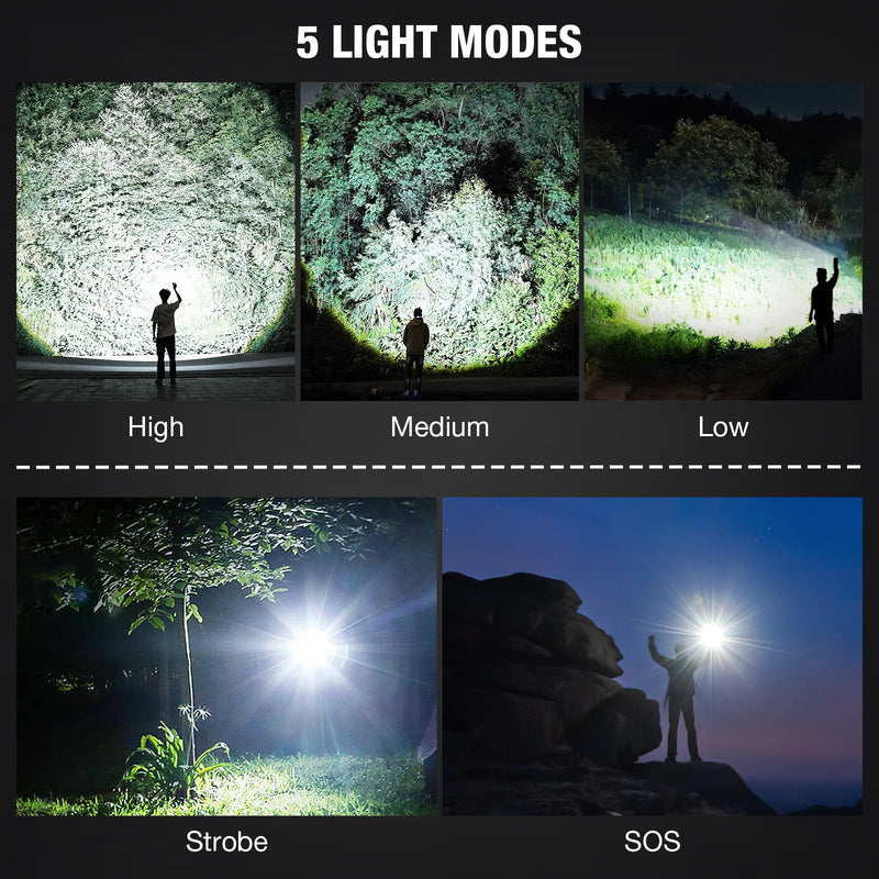 Rechargeable Flashlights 90000 High Lumens - 2 Pack, Super Bright LED Flashlight Rechargeable with 5 Light Modes, High Powered & IPX7 Waterproof Flash Light for Camping, Home