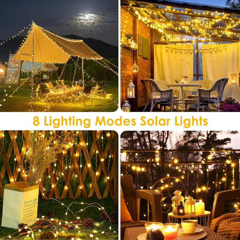 6-Pack Solar String Lights Outdoor, Extra-Long 600LED Christmas Fairy Lights Waterproof, Solar Twinkle Lights Copper Wire 8 Modes Fairy Twinkle Light for Xmas Tree Garden Party Wedding (Warm White) Warm White 6 Pack-600LED