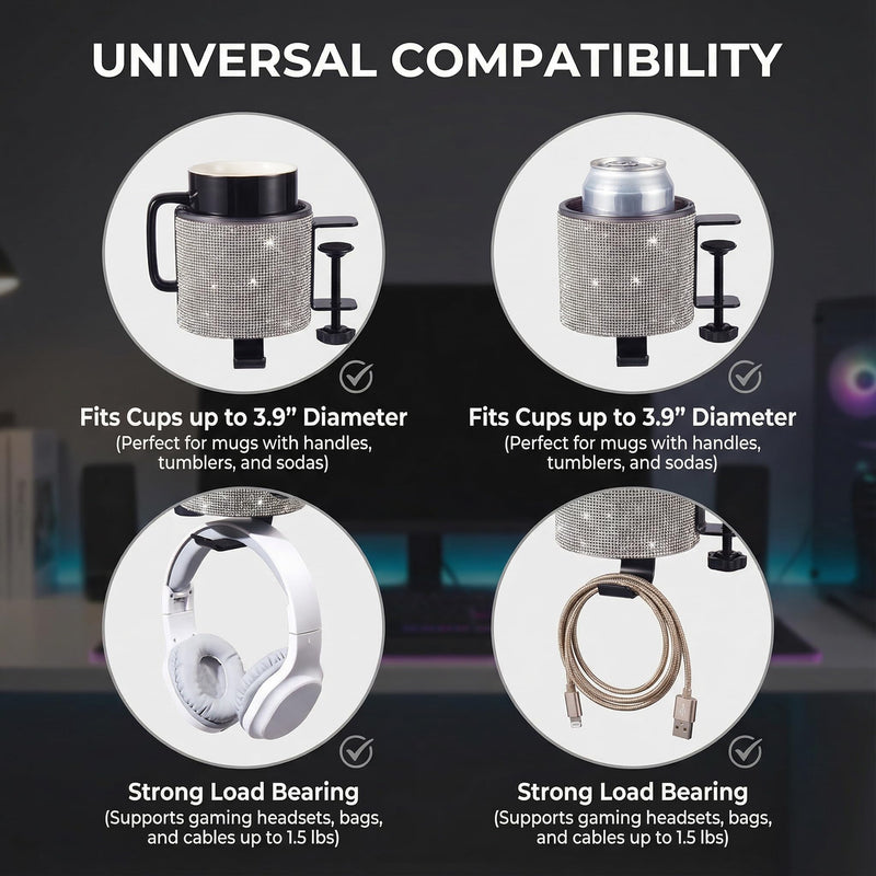 Luxury 2-in-1 Desk Cup Holder with Headphone Hanger for Office, Home, Gaming(Bling Bling) BLING BLING