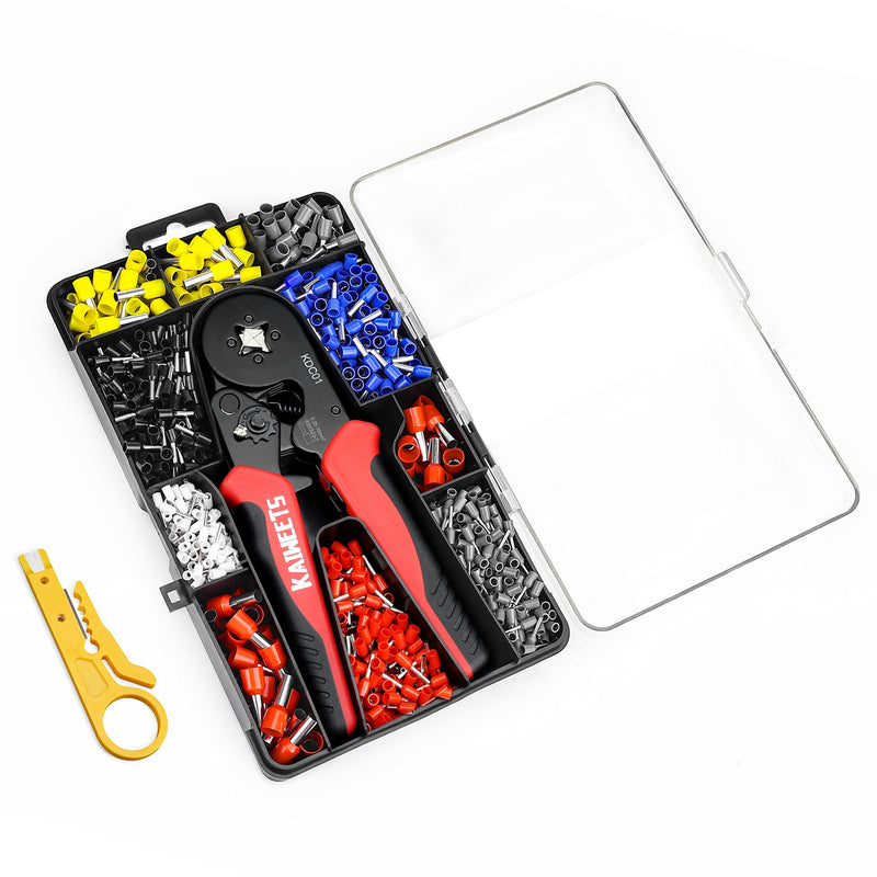 KAIWEETS Ferrule Crimping Tool Kit, AWG 23-7 Self-adjustable Wire Ferrule Crimper Plier Set with 1200pcs Wire Terminals Crimping Connectors Wire Ends Ferrules