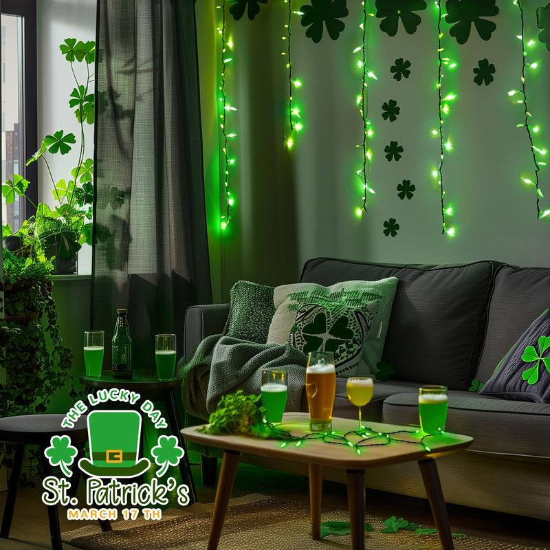 St. Patrick's Day Green String Lights，2 Pack 17.8 Feet 50 LED Battery Operated Mini String Lights with 8 Modes Waterproof for Outdoor Indoor Patio Xmas Tree Holiday Party Christmas Show 50 LED × 2 Pack