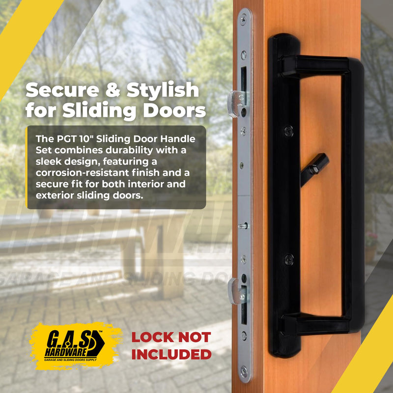 PGT 10" Sliding Door Interior Handle with Thumb Latch Lever and Screws | Interior Replacement Patio Door Handle with 3-7/8" Hole Spacing | Fix Repair PGT Door Hardware - Black