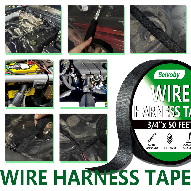 5 Rolls Wire Harness Tape, High Temp Wire Harness Cloth Tape - Self-Adhesive Fabric Tape for Automotive Electrical Cable Loom, Engine Wiring Harness Wrap, Sound Damping Heat Proof, 3/4 Inch x 50 FT