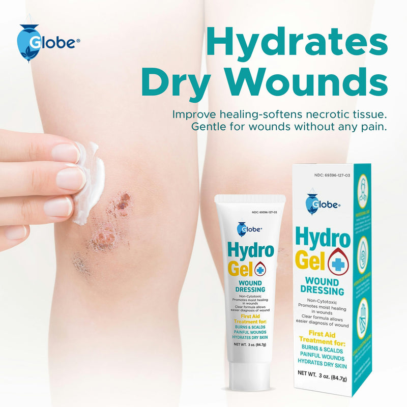 Globe (3 oz Tube Hydrogel First Aid Wound Dressing, Antiseptic Gel for Minor Cuts, Wounds, Scrapes, Rashes, Sunburns & Skin Irritations, Soothing & Moisturizing Solution, Rapid & Active Protection. 3 Ounce