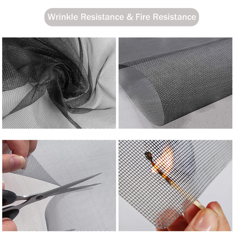 Window Screen Replacement Kit, 48'' x 99'' Fiberglass Screen Mesh with Rolling Tool and Screen Retainer Spline, DIY Adjustable Screen Door Mesh for Window, Door and Patio, Black 48'' x 99''