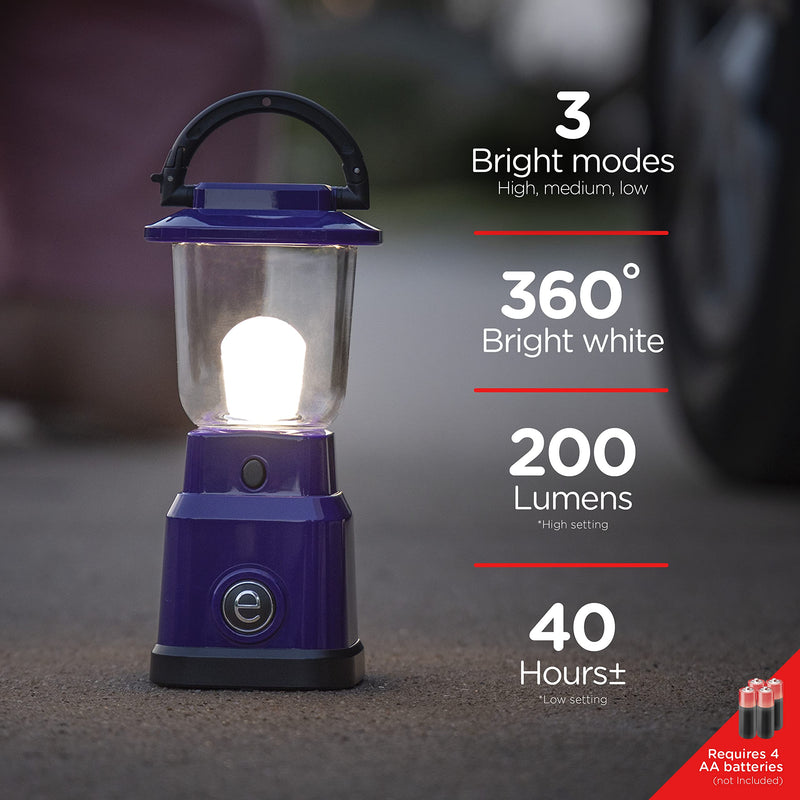 Enbrighten LED Mini Camping Lantern, Battery Powered, 200 Lumens, 40 Hour Runtime, 3 Modes, Night Light for Kids, Ideal for Hiking, Outdoors, Emergency, Snow, Hurricane and Storm Purple
