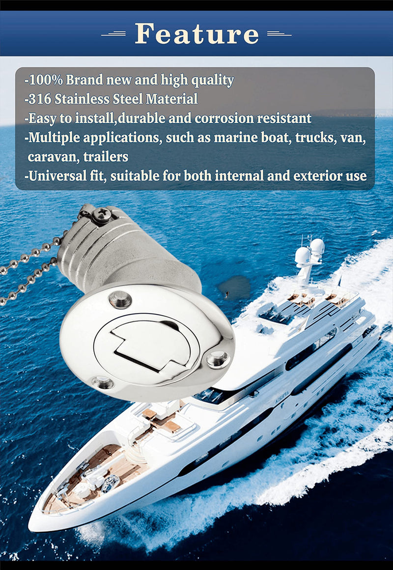 1.5" 38mm Angled Neck Marine Stainless Steel 316 Keyless Cap for Boat Yacht RV Trucks Tractors,Boat Hardware accessories Socket yacht with Rubber Gasket (Option: Gas, 1.5" /38mm) Option: Gas