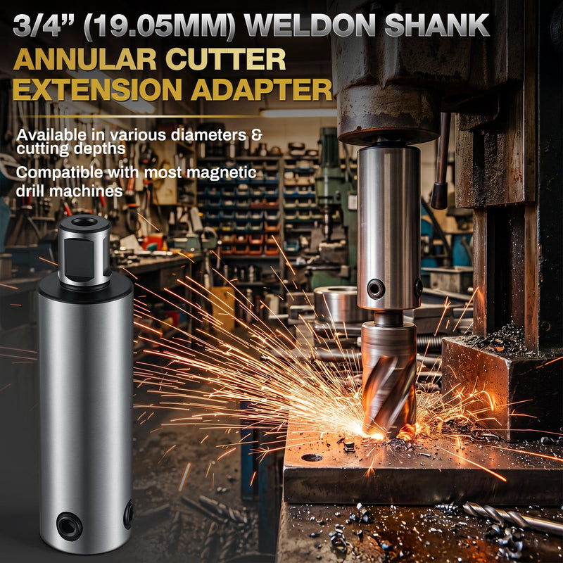4''(100mm) Annular Cutter Extension for 3/4" Weldon Shank Adapter for Magnetic Drill & Drill Press, Heavy Duty Steel Deep Hole Drilling Tool, with Hex Wrench 4''/100mm