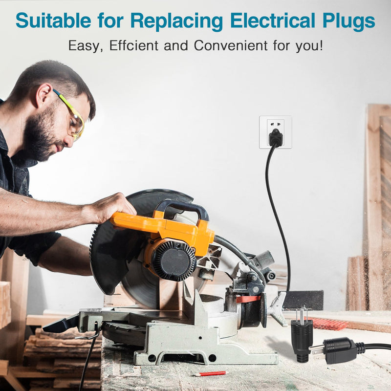 NEMA 5-15P Electrical Replacement Plugs End, Extension Cord Ends 125V 15A, 2-Pole 3 Wire Grounding Plug, 3 Prong Power Replacement Plug, Male Straight Blade Plug 3-Pack