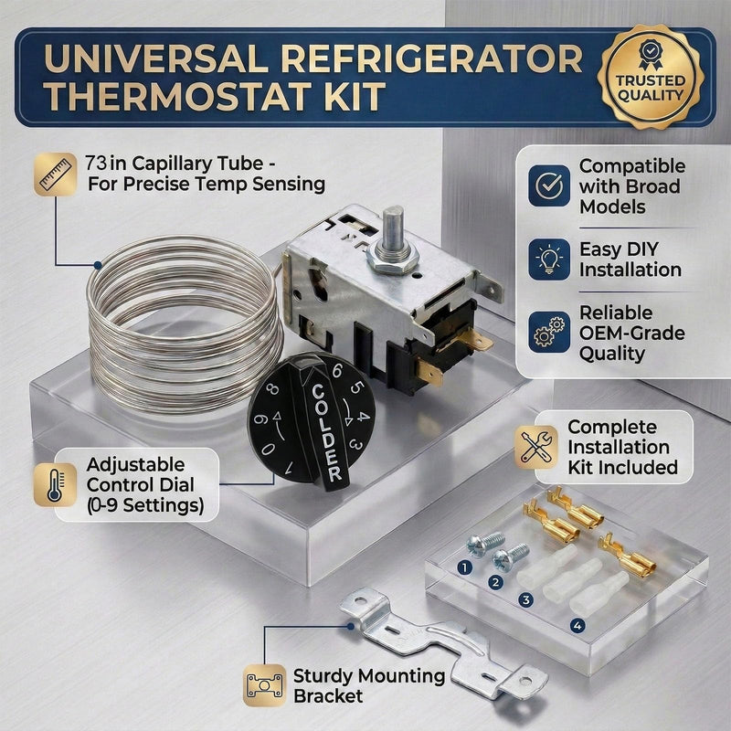 800366 Refrigerator Temperature Control Kit, Thermostat Cold Control Compatible with True Freezer/Cooler, Fits TSSU TPP TD TBB GDM T Series, Replaces 077B6806 077B7172 988282, 72" Coil Sensing