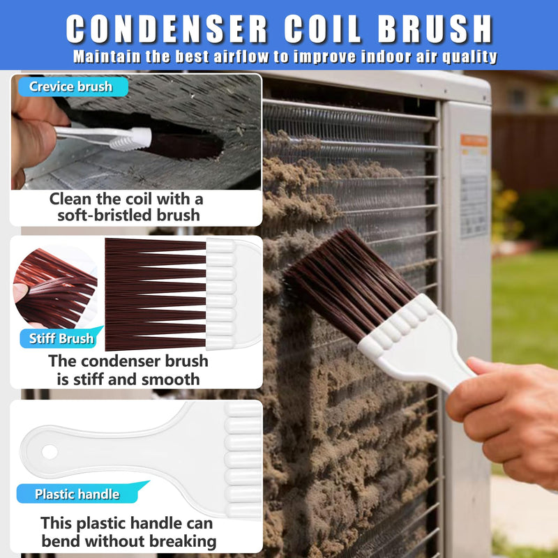 9 Pcs AC Fin Comb Straightener & Coil Cleaner Brush Kit Blue-9pcs