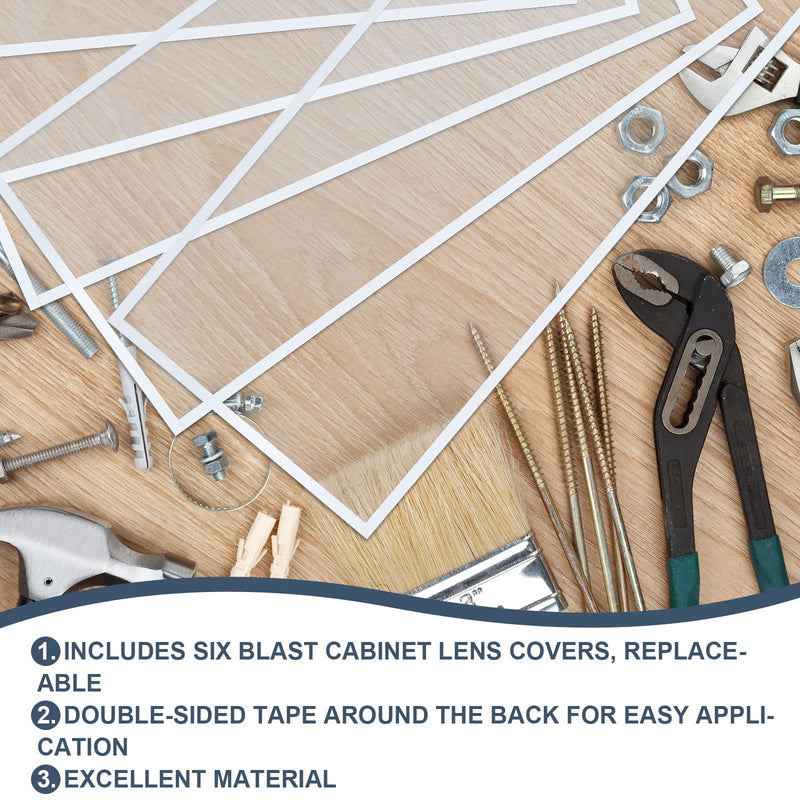 6 Pcs Abrasive Blasting Cabinet Lens Cover Polyester Film Sandblast Cabinet Inner Lens Protector Adhesive Standard Sand Blast Film for Sandblast Replacement, 23 x 11 Inch 6