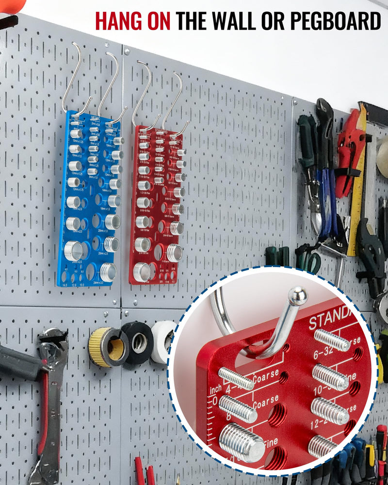 62 Pcs Nut and Bolt Thread Checker - 25 Standard + 25 Metric Thread Gauges | 12 Drill Bit Gauges, Wall-Mountable Bolt Size Finder for Identifying Fastener & Drill Bits