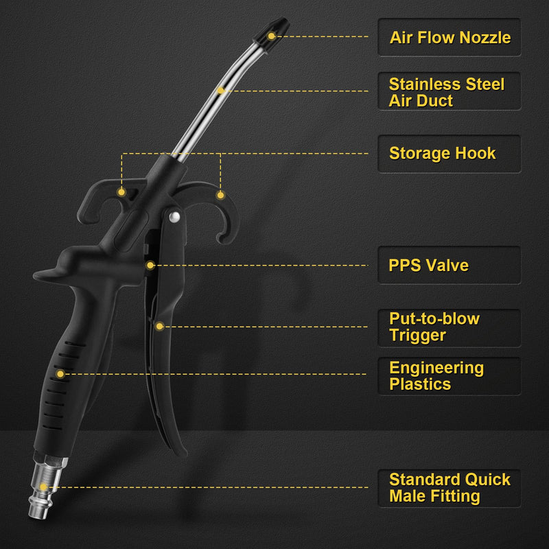 High Volume Air Blow Gun with Rubber Guard Air Flow Nozzle, Industrial Household Air Blower Gun Angle Bent Jet Nozzle, Air Gun for Compressor Pneumatic Tool for Dust Cleaning Car Detailing