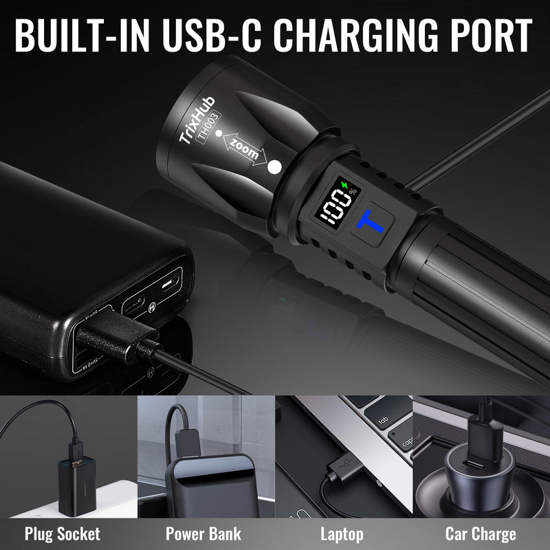 Rechargeable Flashlights High Lumens 2Pack, 5Mode Flash Light with LCD Digital Display, Super Bright Flashlight Adjustable Tactical Flashlight, High Powered LED Handheld Flashlight for Home 2 Pack