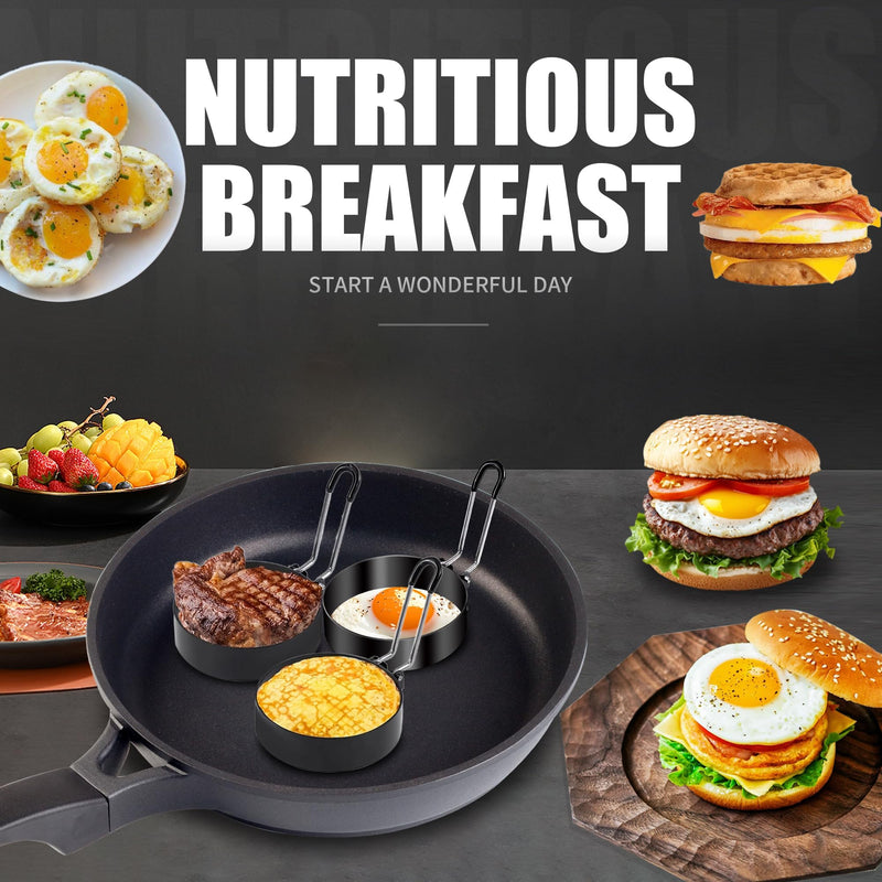 12 Pcs Egg Rings for Frying Eggs Nonstick Pancake Mold Stainless Steel Egg Mold with 4 Silicone Brushes,Portable Round Shape with Handle For Breakfast Camping Sandwiches (3 Inch)