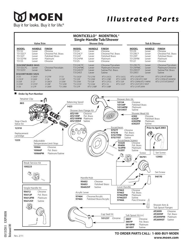 Moen 95612 Monticello Handle Hub Kit, Chrome