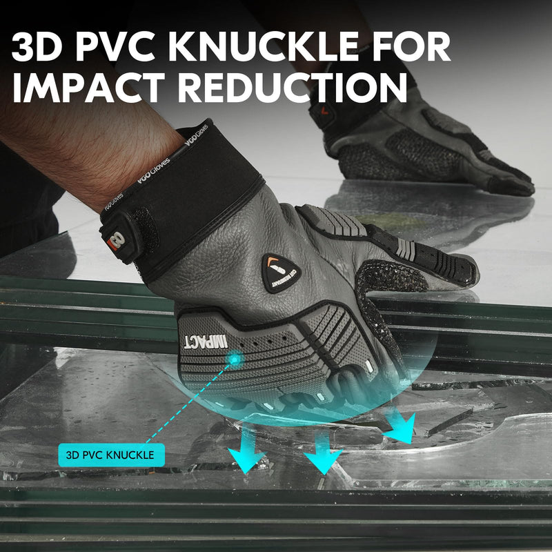 Vgo... Cutproof Gloves,Cut Resistant Gloves,HPPE Anti-cut Liner,Hand Protection,ANSI A3,Touchscreen Large(1 Pair) Gray(cow Leather)