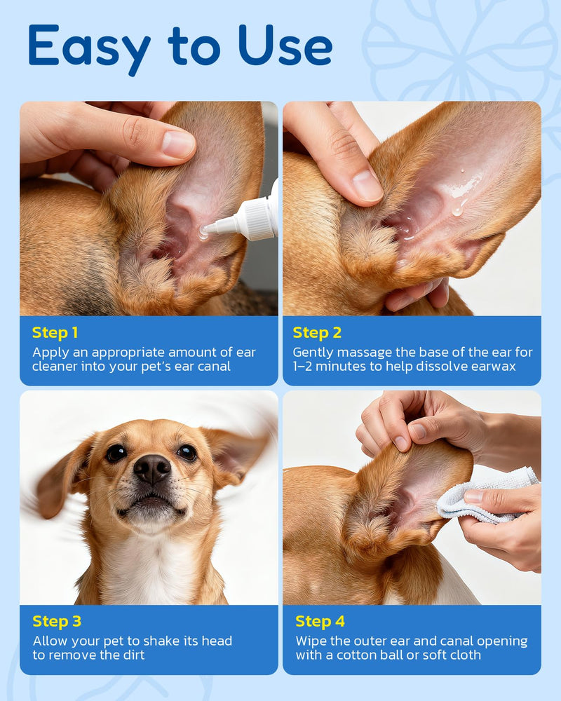 Dog Ear Cleaner - Pet Ear Wash, Flush and Drop Cleaner Solution for Cat & Dog Infection and Itch Relief, Gently Removes Debris, Wax Buildup, Odor - 1.69 fl oz White & Blue-1.69Oz 1.69 Oz (Travel Size)