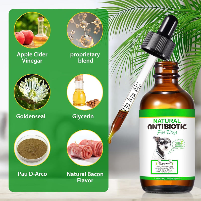 Antibiotics for Dogs, Natural Antibiotics for Dogs, Dog Antibiotics for Infection Supports Immune & Dogs Allergy Relief, Dog Multivitamin UTI Drops Natural Supplement for All Ages & Breeds-2PCS 2PCS