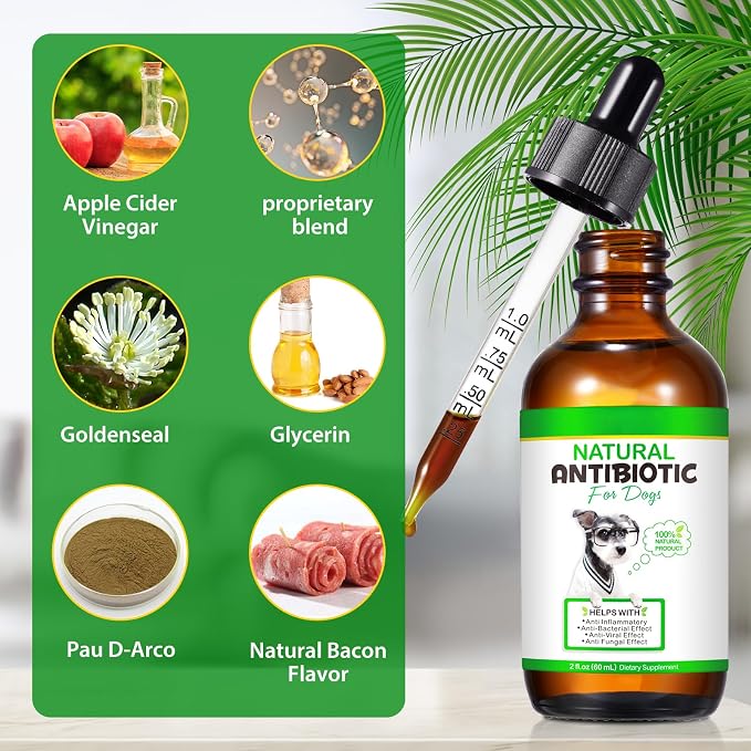 Dogs Antibiotics for Infection Coughs, UTIs, Allergies, Itching - Natural Antibiotics Supplement Drops for Cats to Support Digestion and Urination | Skin & Coat | All Breeds & Ages | 2 Oz