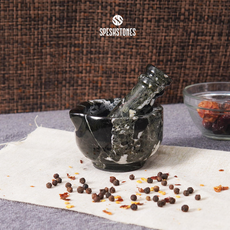 Marble Mortar and Pestle Set 3 Inch Black Handmade Small Spice Grinder for Kitchen Decor - Stone Pill Crusher Fine Powder, Herb Grinding Bowl, Garlic Crusher