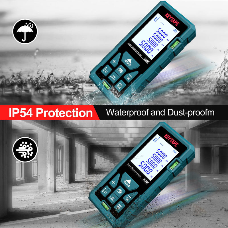 Distance Measuring Laser 165ft KEYTAPE Multifunction Measure Laser Ruler, Upgraded M/in/FT/FT+in Unit Switching Backlit LCD and Pythagorean Mode, DT50 Portable Handle Laser Distance Measurement Tool 50M/165FT
