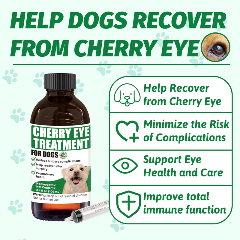 Cherry Eye Treatment for Dogs, 100 ml Liquid Terra-CIN for Conjunctivitis, Reduces Redness and Swelling, Homeopathic Oral Eye Wellness Supplement with 3 ml Dropper