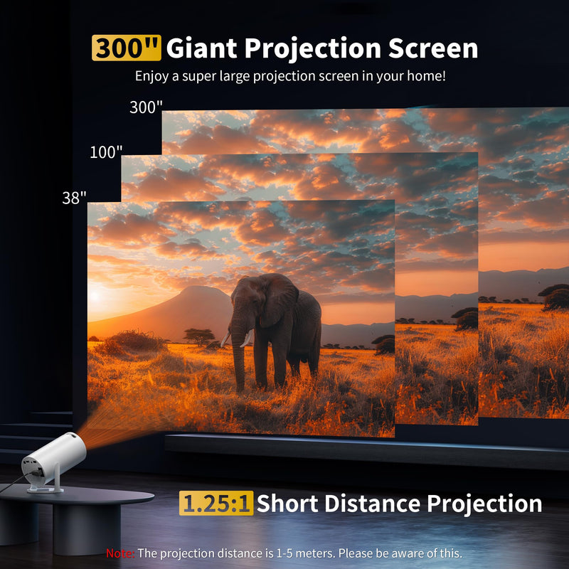 Mini Projector Portable Proyector 4K Support, Full HD 1080P Small Projector with 270° Rotatable Stand, Movie Projector Compatible with TV Stick/Smartphone/HDMI/USB for Bedroom/ Outdoor Camping White