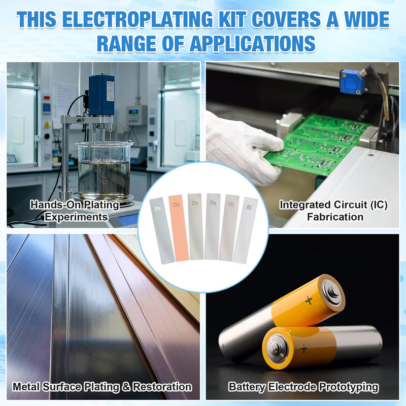 15 Pc Metal Electrodes Set Electrode Strips Kit Metal Strips Shim Stock Zinc Iron Copper Nickel Tin Aluminum Copper and Carbon for Scientific Experiments Electroplating Plating 15