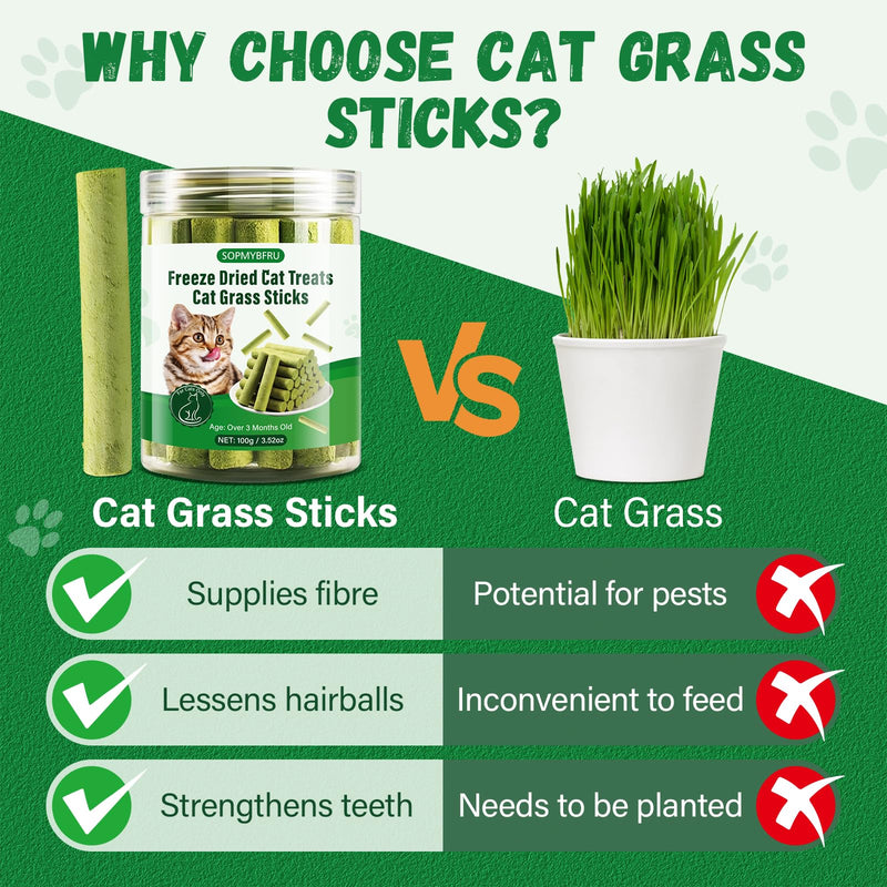 Cat Grass Teething Stick, 100g / 3.52oz Natural Cat Grass Treats for Indoor Cats, Cat Chew Stick for Hairball Cleaning, Appetite Boosting & Dental Health, Edible Cat Toys
