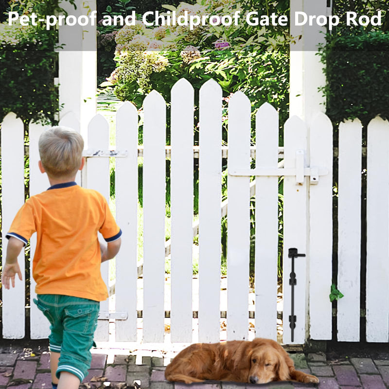 Gezen 24" Cane Bolt Gate Drop Rod Heavy Duty Gate Hardware for Wooden Fences Metal Vinyl Gates Doors, Gate Ground Latch for Holding Gate to The Ground, Black Finish, 2 Pack 2Pack 24in