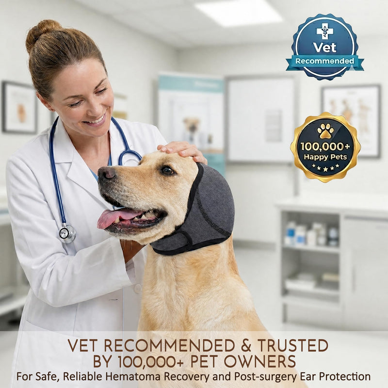 HOFi No-Shake Ear Wraps for Dogs: Reduce Ear Shaking by 95% During Hematoma Recovery - Secure No-Slip Fit After Surgery - Cone Alternative for Large Breeds Labs/Goldens/Shepherds