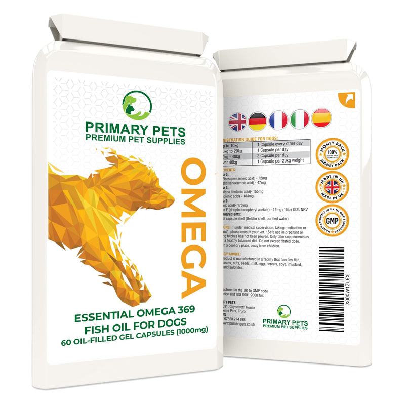 Primary Pets Premium Pet Supplies - Omega 3 for Dogs, Fish Oil Tablets for Dogs, Containing Fatty Acids for, Dog Skin Supplements, Dog Vitamins for Coat, &, Dog Oil for Joints Fish Oil for Dogs - PawsPlanet Australia
