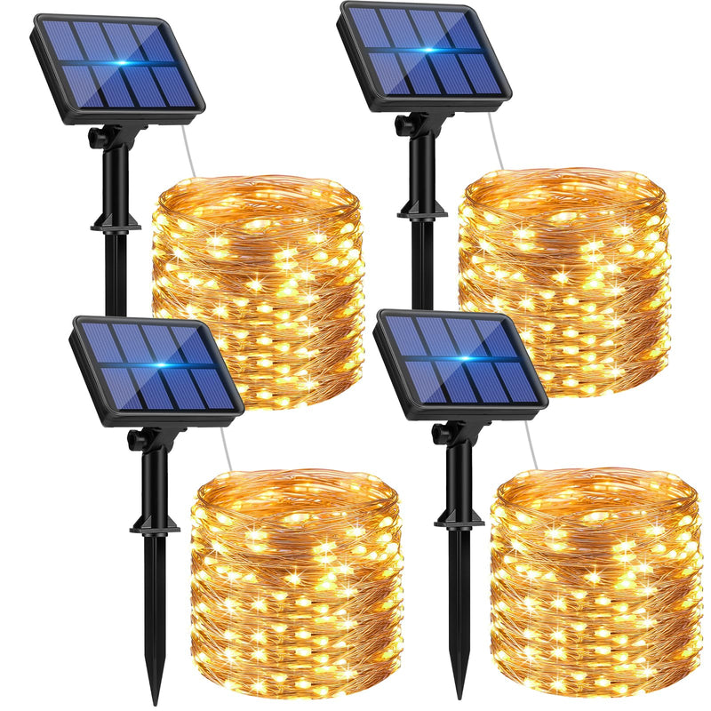 4 Pack Solar String Lights Outdoor - 320LED 132FT Solar Fairy Lights Waterproof 8 Modes, Copper Wire Solar Powered Twinkle Lights for Outside Tree Garden Christmas Wedding Party Decor (Warm White) Warm White 4 Pack