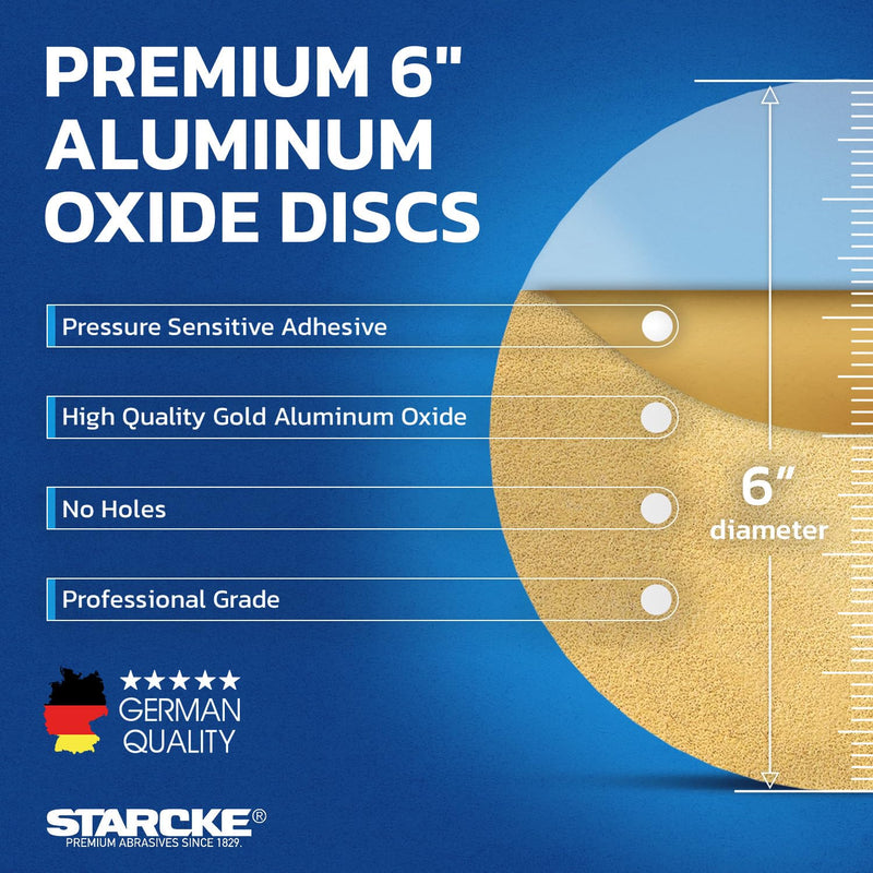 6 Inch Sanding Discs 180 Grit, 100 Pack Sandpaper Discs PSA Adhesive Sandpaper Roll No Hole - Disc Gold Round Sanding Paper, Durable Sand Paper for Wood, Auto Body, Metal, Paint for Surfaces