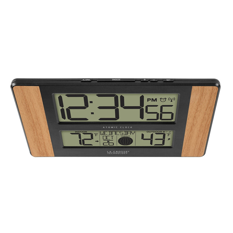 La Crosse Technology Atomic Digital Clock with Outdoor Temperature, Wood Oak, 0